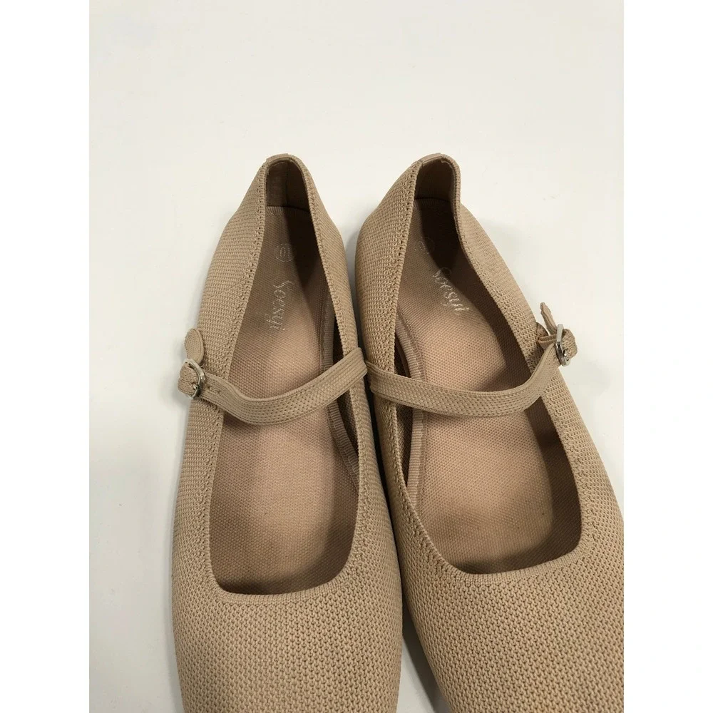 Womens Mary Jane Ballet Flats 10 Beige Neutral 90s Minimalist Capsule Office